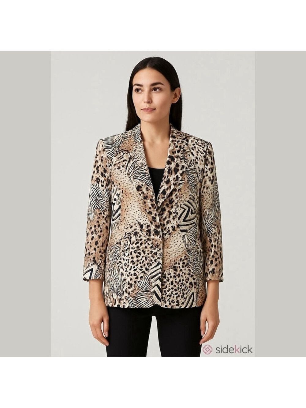 Da-Rue of California Animal Print Blazer Size 6 Beige Black Leopard Zebra